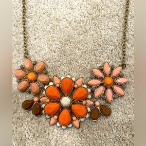Floral Statement Necklace in Orange and Pink